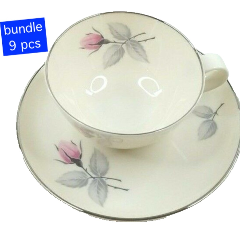 Vintage Bundle 9  Bridal Rose Syracuse Tea Coffee Cups & Saucers  Fine China USA